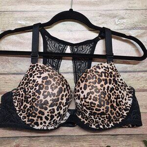 Paramour by Felina Leopard Animal Print & Black Lace Underwire Bra 40C Sexy EUC
